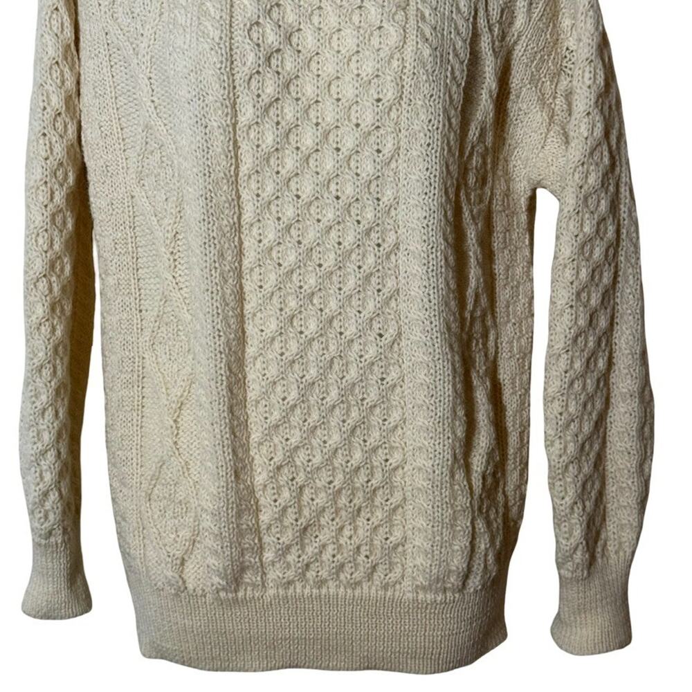 Aran Crafts Ireland 100% Wool Cable Knit Chunky Knit Fisherman Sweater Ivory S - Picture 14 of 16
